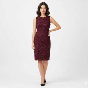 JUDITH & CHARLES Elegant Burgundy floral  Lace sleeveless sheath Dress 4